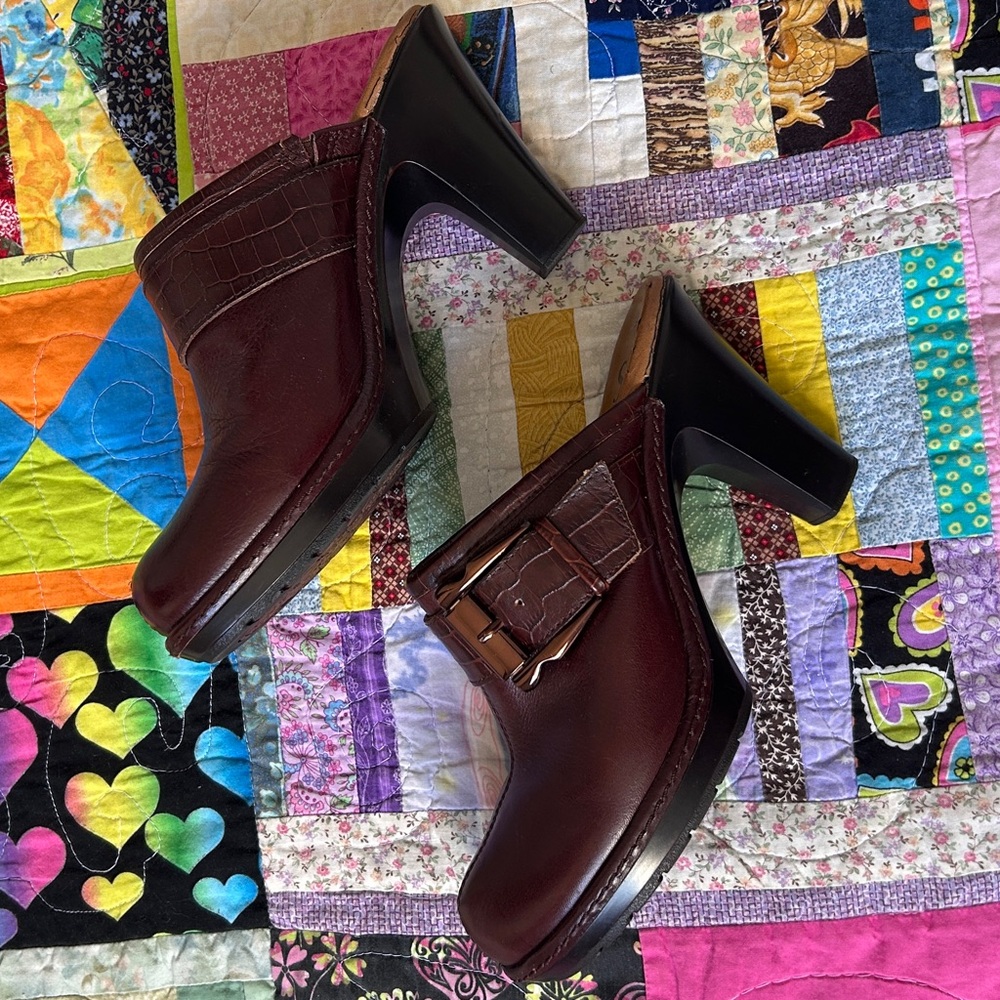 Sofft Dark Red Heeled Mules with Buckle